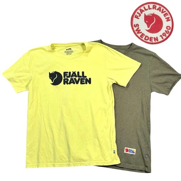 FjallRaven 2-Pack Men’s Medium Short Sleeve Shirts Green Yellow Casual Outdoor - Picture 1 of 12